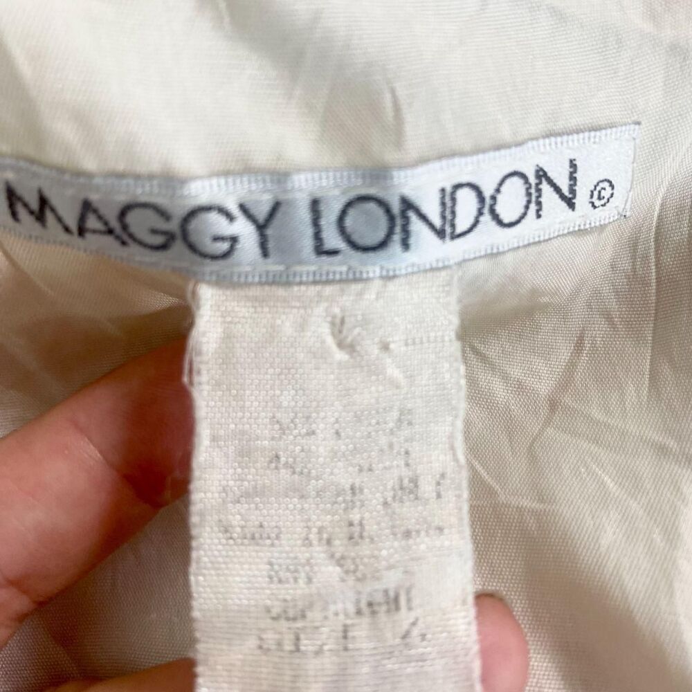 Maggy London Early 2000's Cotton Linen Flower Trumpet Ruffle Midi Dress S / 6 - Picture 7 of 7